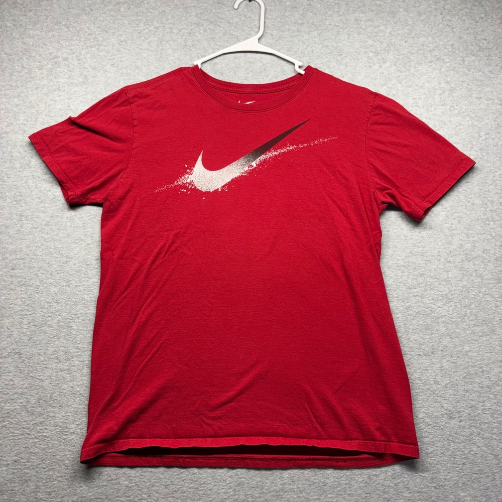 Nike Mens Athletic Cut Red Splatter‎ Swoosh Graphic T-Shirt Vintage Size Medium